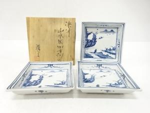 福西雅之造　染付　山水図　四方向付　3客